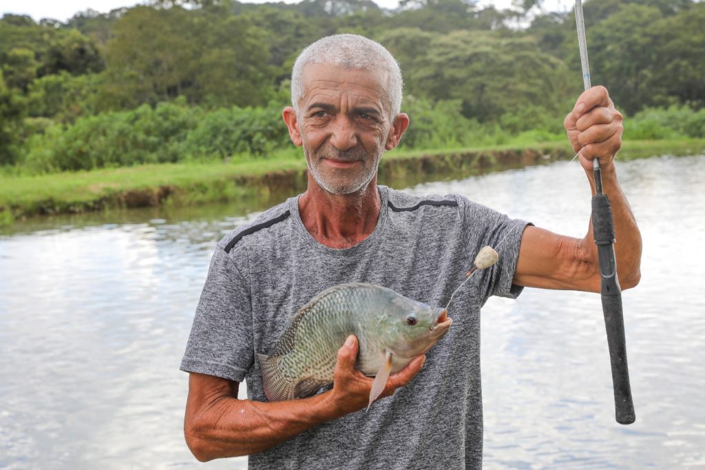 Nos tanques de criação que Aldemir Gomes tem em sua propriedade, localizados na área P Sul de Ceilândia, já são mais de oito toneladas de tilápias prontas para a coleta | Foto: Joel Rodrigues/Agência Brasília