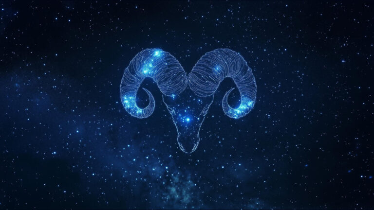 Ilustração do símbolo de Áries em uma composição celeste.