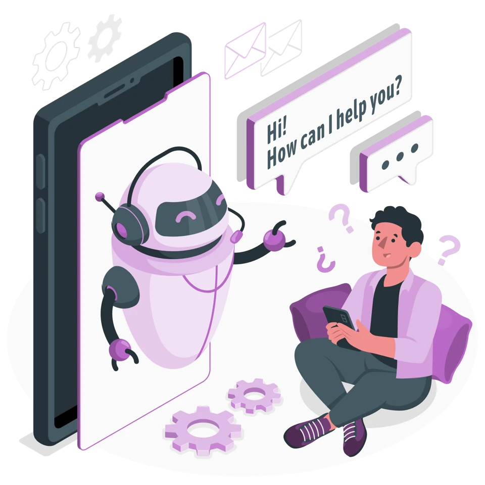 Assistente virtual e troca de mensagens. Ilustração Storyset / Freepik.